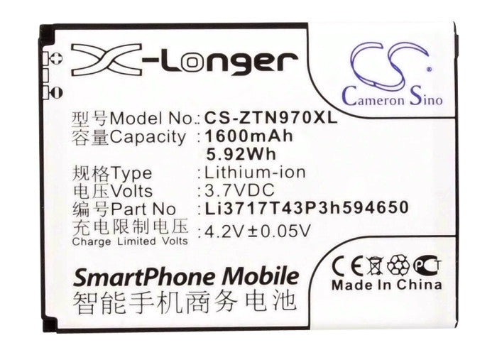 Replacement Battery for ZTE Blade 3 – Mobile, SmartPhone – 1600mAh / 5.92Wh / 3.7V