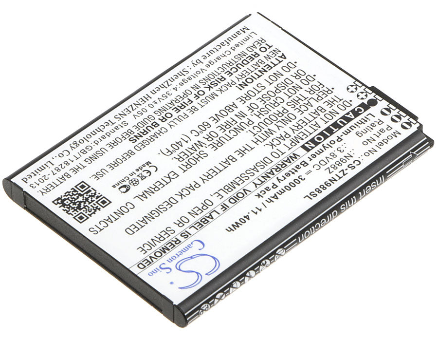 Replacement Battery for ZTE N988Z – Mobile, SmartPhone – 3000mAh / 11.40Wh / 3.8V
