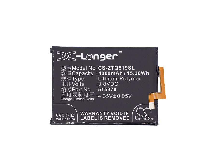 Replacement Battery for ZTE Blade A452 – Mobile, SmartPhone – 4000mAh / 15.20Wh / 3.8V