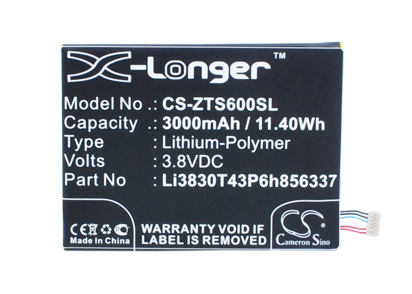 Replacement Battery for ZTE BA602 – Mobile, SmartPhone – 3000mAh / 11.40Wh / 3.8V