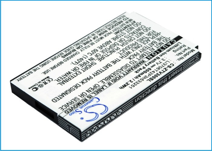 Replacement Battery for ZTE V190 – Mobile, SmartPhone – 600mAh / 3.7V