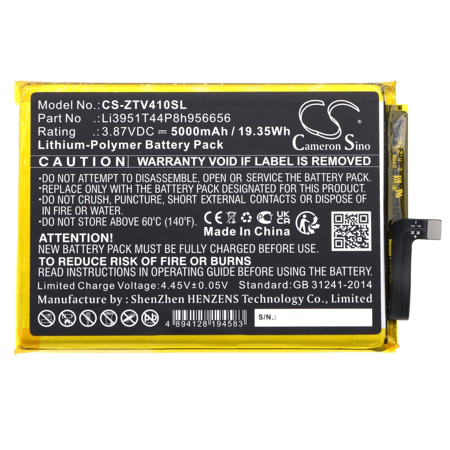 Replacement Battery for ZTE 8045 – Mobile, SmartPhone – 5000mAh / 19.35Wh / 3.87V