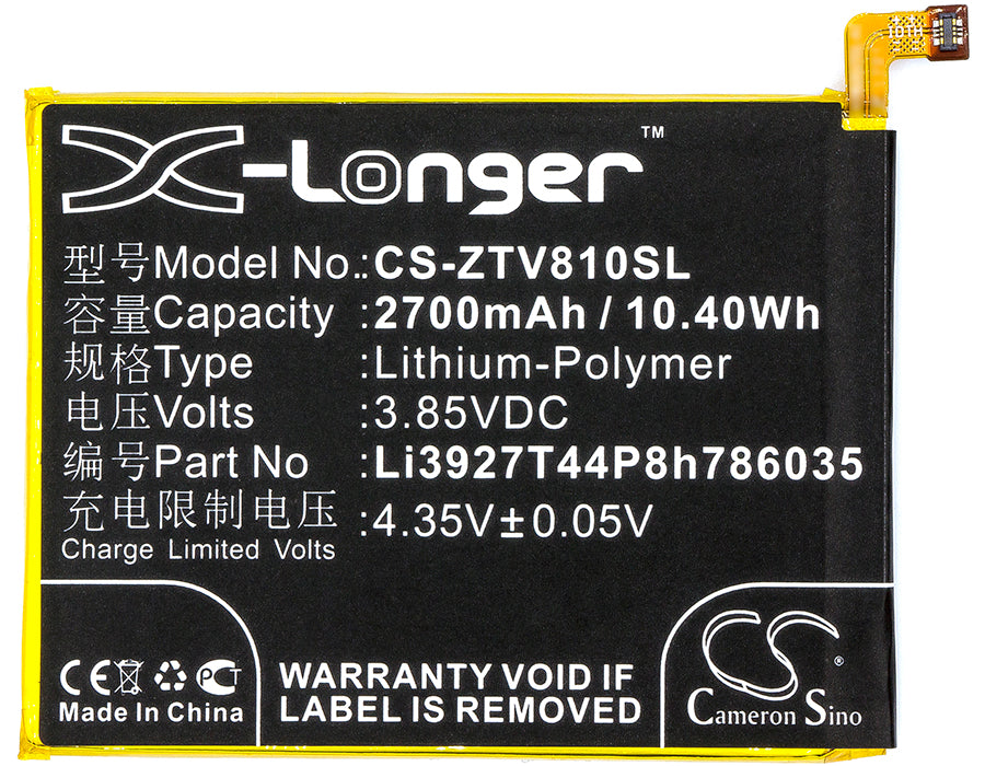Replacement Battery for ZTE Blade V8 – Mobile, SmartPhone – 2700mAh / 10.40Wh / 3.85V