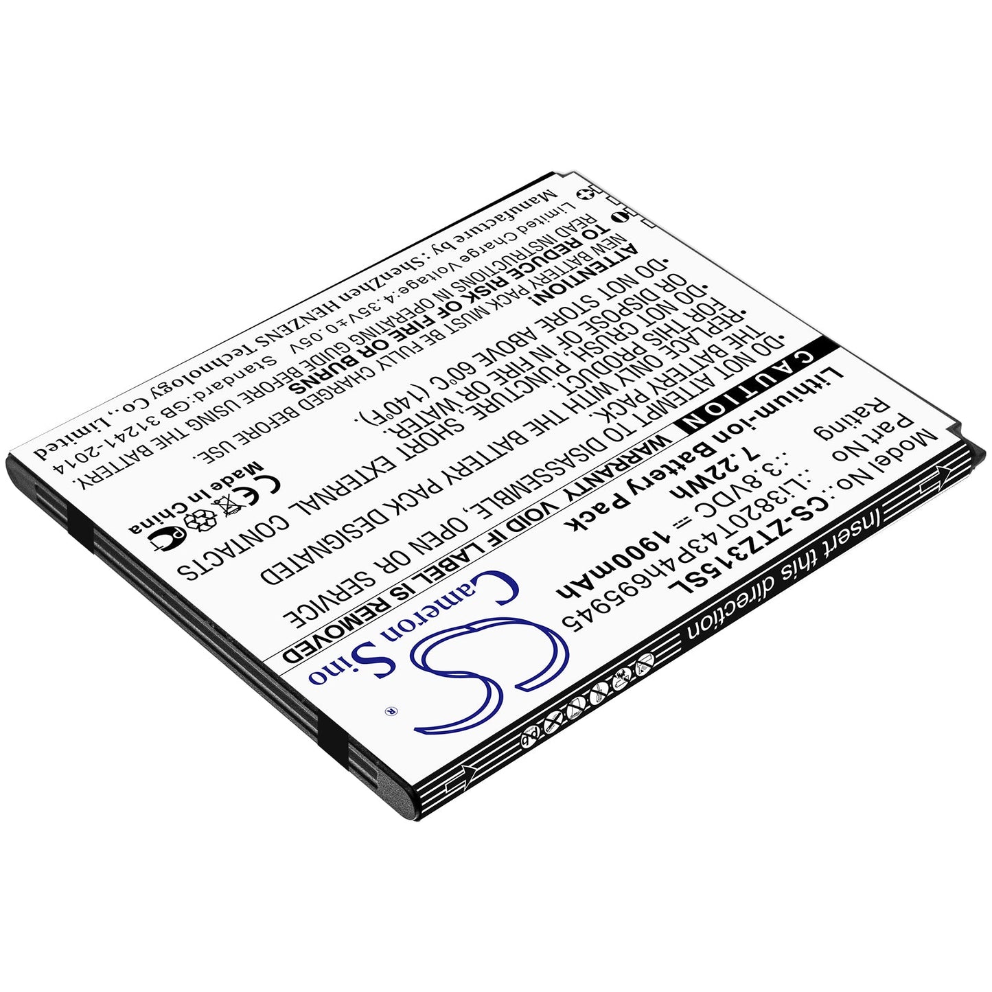 Replacement Battery for ZTE Blade A3 2019 – Mobile, SmartPhone – 1900mAh / 7.22Wh / 3.8V