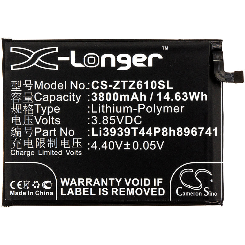 Replacement Battery for ZTE Blade Max View – Mobile, SmartPhone – 3800mAh / 14.63Wh / 3.85V