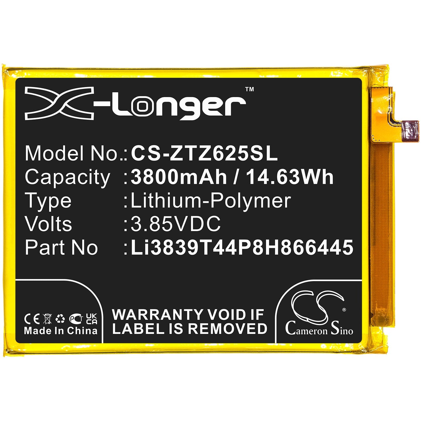 Replacement Battery for ZTE Blade 11 Prime 2020 – Mobile, SmartPhone – 3800mAh / 14.63Wh / 3.85V