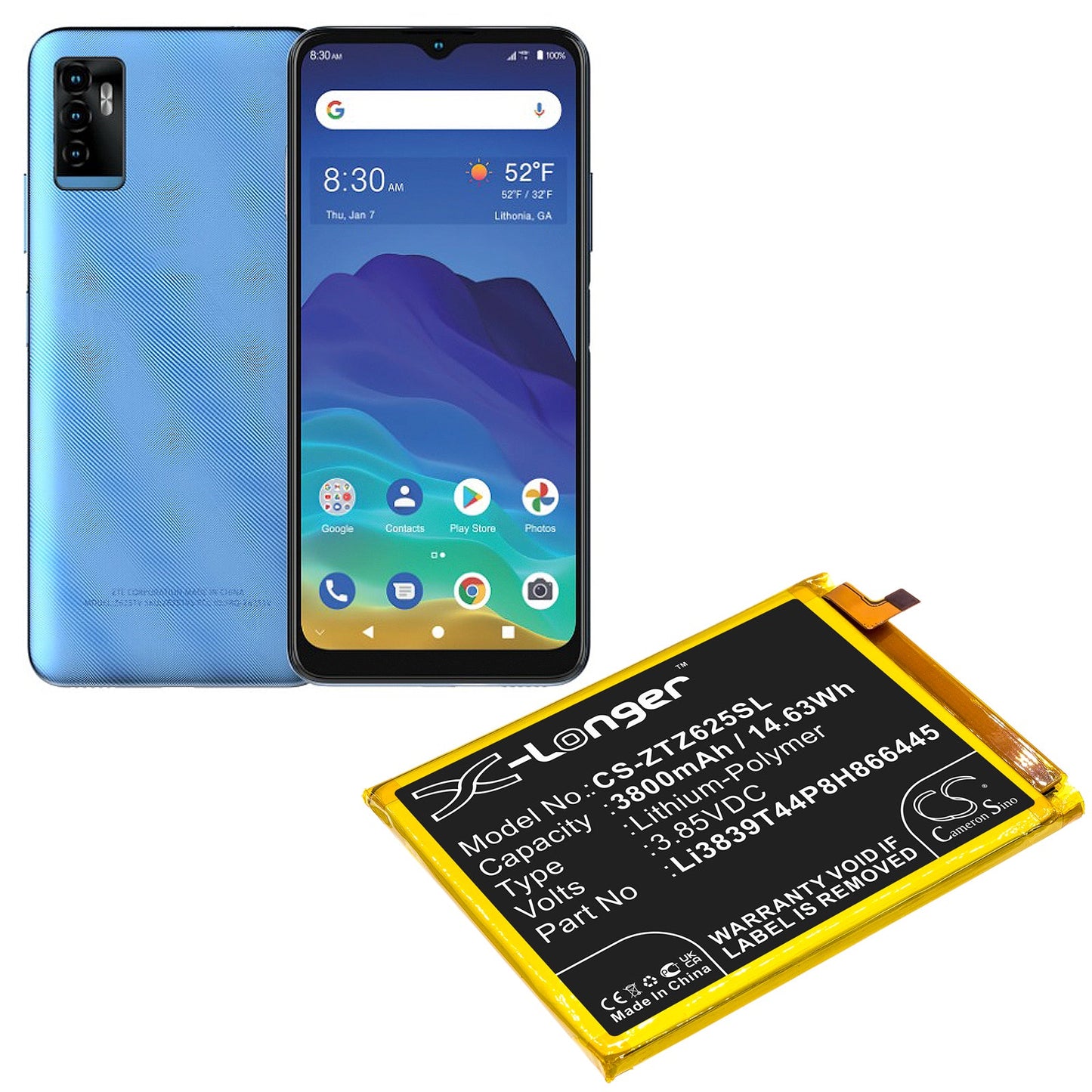 Replacement Battery for ZTE Blade 11 Prime 2020 – Mobile, SmartPhone – 3800mAh / 14.63Wh / 3.85V