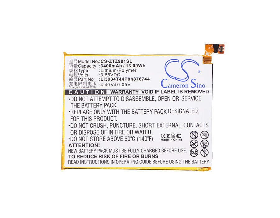 Replacement Battery for ZTE Imperial Max – Mobile, SmartPhone – 3400mAh / 13.09Wh / 3.85V