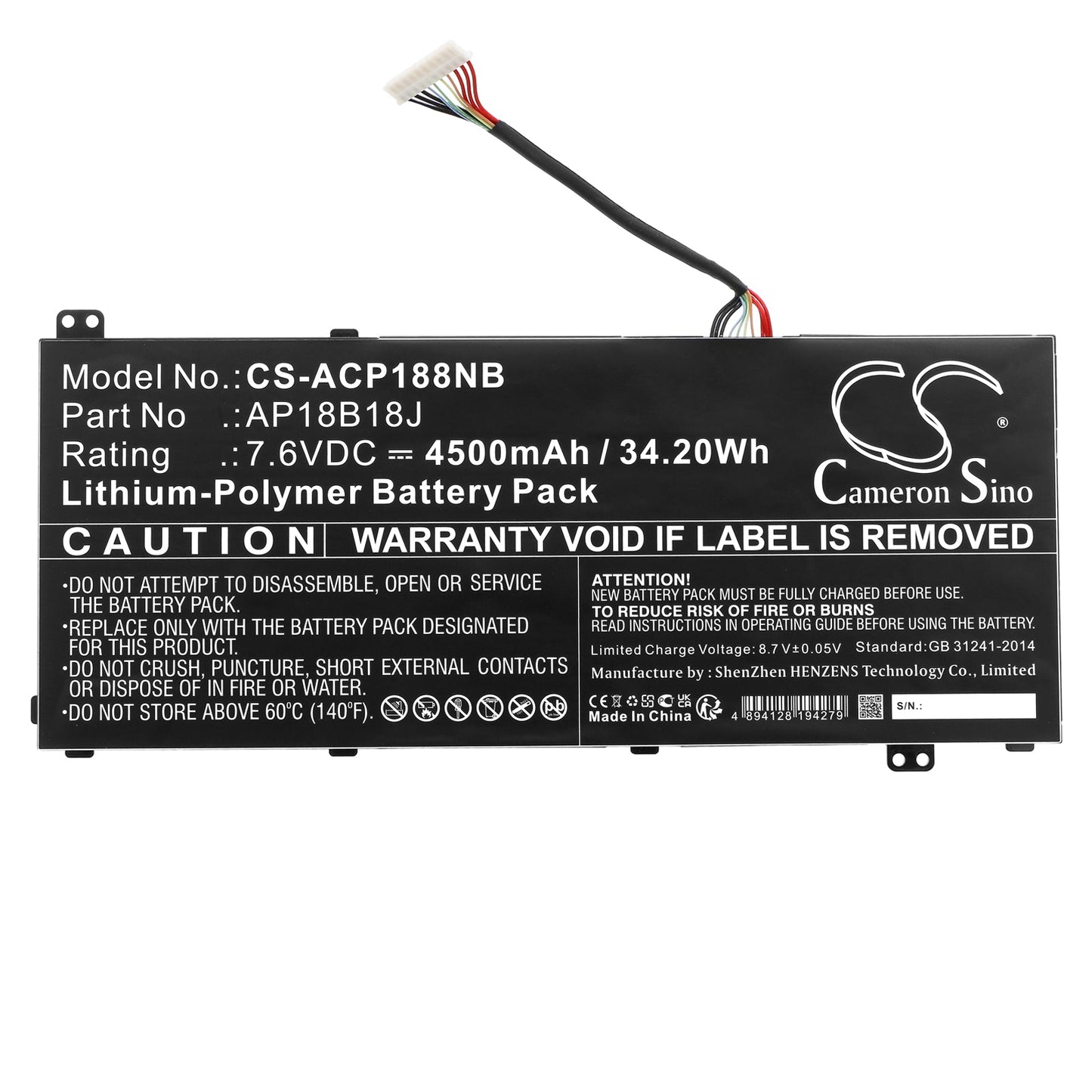 Replacement Battery for Acer  Aspire 3 A314-32 – Notebook, Laptop – 4500mAh / 34.20Wh / 7.6V