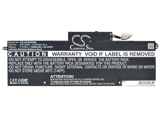 Replacement Battery for Acer  Aspire S3 – Notebook, Laptop – 6060mAh / 45.45Wh / 7.5V