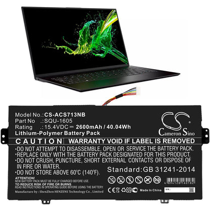Replacement Battery for Acer  SF713-51 – Notebook, Laptop – 2600mAh / 40.04Wh / 15.4V