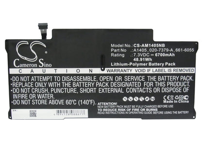 Replacement Battery for Apple  A1466 – Notebook, Laptop – 6700mAh / 48.91Wh / 7.3V