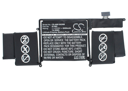 Replacement Battery for Apple  A1502 – Notebook, Laptop – 6500mAh / 74.3Wh / 11.43V