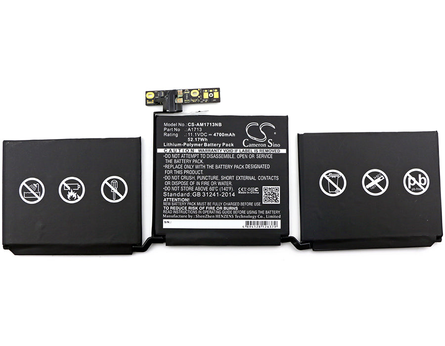 Replacement Battery for Apple  A1708 – Notebook, Laptop – 4700mAh / 52.17Wh / 11.1V