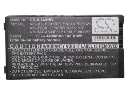 Replacement Battery for Asus  A8 – Notebook, Laptop – 4400mAh/48.84Wh / 11.1V
