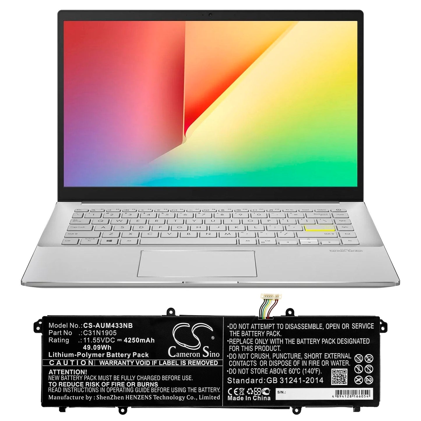 Replacement Battery for Asus  VivoBook 14 S433FL-EB072T – Notebook, Laptop – 4250mAh / 49.09Wh / 11.55V