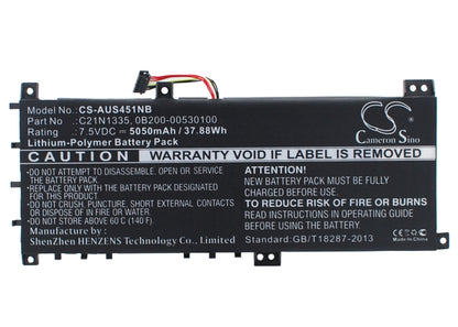Replacement Battery for Asus  K451L – Notebook, Laptop – 5050mAh / 37.88Wh / 7.5V