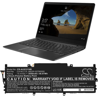 Replacement Battery for Asus  U3100FN – Notebook, Laptop – 3050mAh / 46.97Wh / 15.4V
