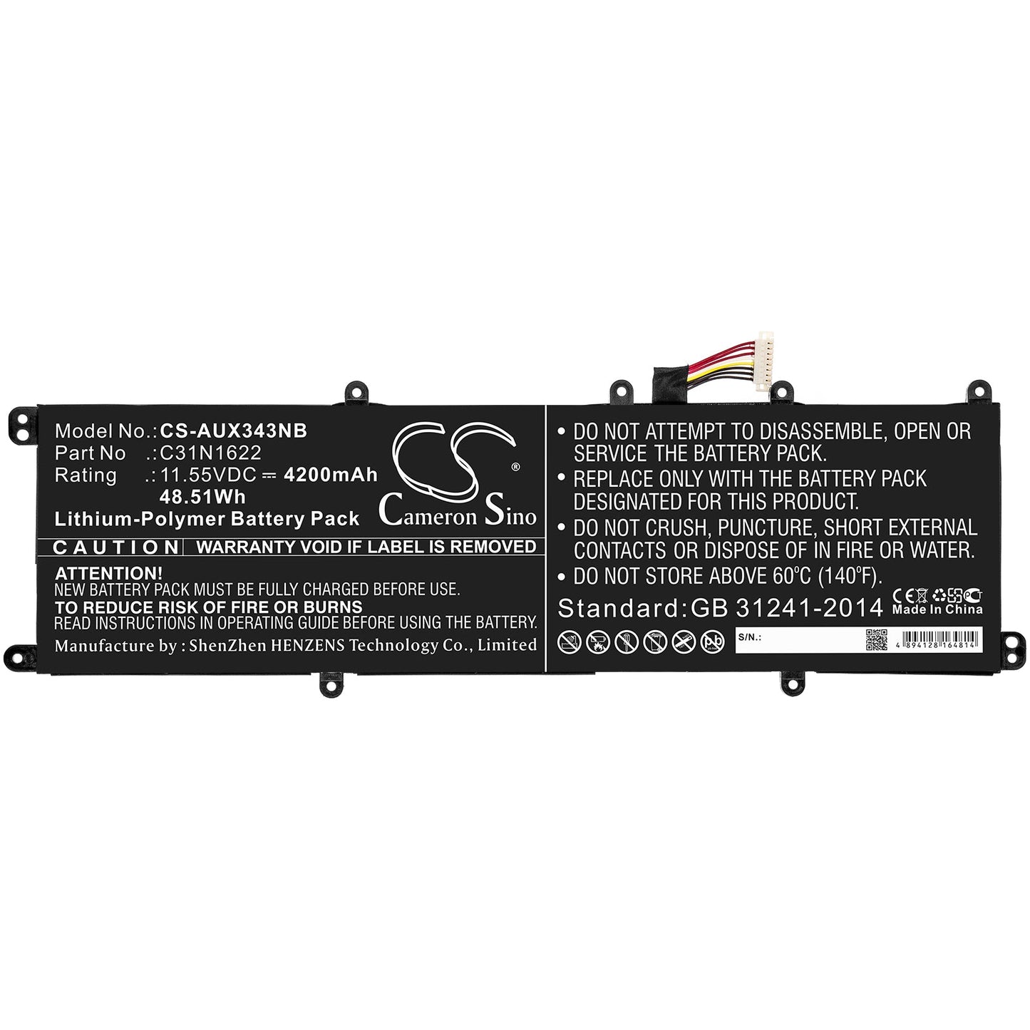 Replacement Battery for Asus  UX530 – Notebook, Laptop – 4200mAh / 48.51Wh / 11.55V