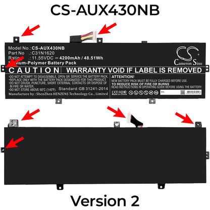 Replacement Battery for Asus  BX430 – Notebook, Laptop – 4200mAh / 48.51Wh / 11.55V