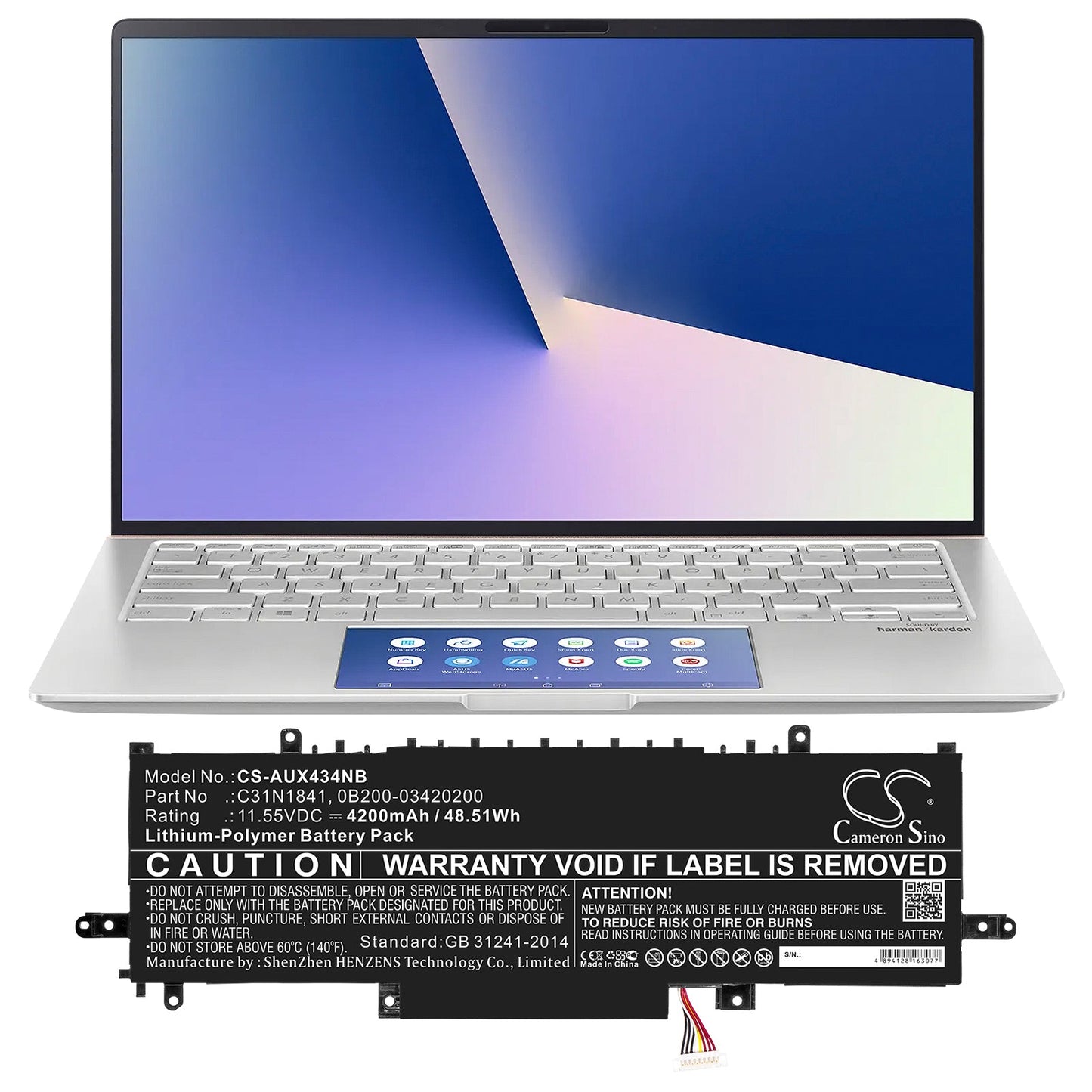 Replacement Battery for Asus  UX334 – Notebook, Laptop – 4200mAh / 48.51Wh / 11.55V