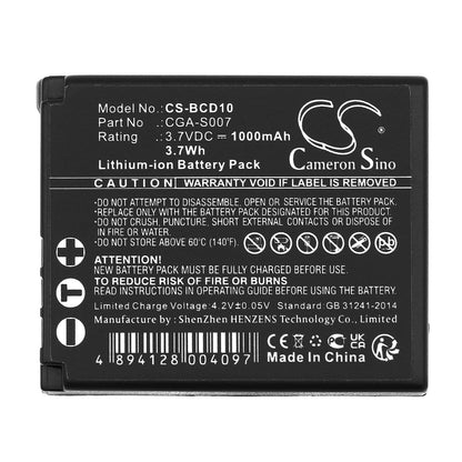 Replacement Battery for Panasonic  Lumix DMC-TZ1 – Camera – 1000mAh / 3.7V