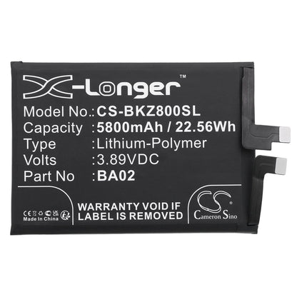 Replacement Battery for VIVO  IQOO Z8X – Mobile, SmartPhone – 5800mAh / 22.56Wh / 3.89V