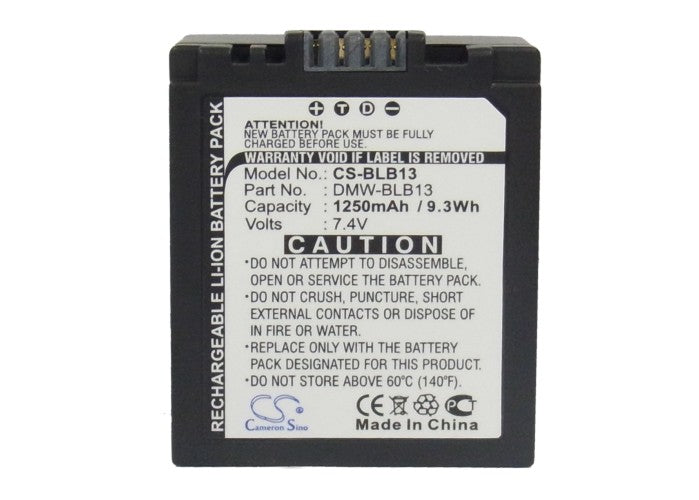Replacement Battery for Panasonic  Lumix DMC-G1 – Camera – 1250mAh/9.25Wh / 7.4V