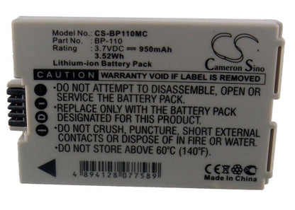 Replacement Battery for Canon  Legria HF R205 – Camera – 950mAh / 3.52Wh / 3.7V