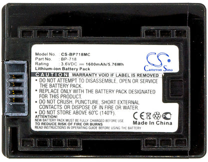 Replacement Battery for Canon  IXIA HF M56 – Camera – 1600mAh / 5.76Wh / 3.6V