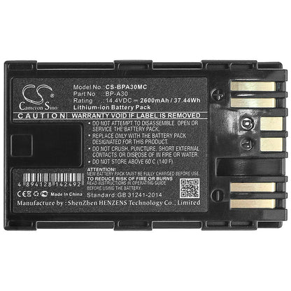 Replacement Battery for Canon  CA-CP200L – Camera – 2600mAh / 37.44Wh / 14.4V