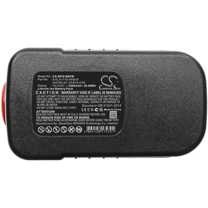 Replacement Battery for Black & Decker  BD18PSK – Power Tools – 2000mAh / 36.00Wh / 18.0V