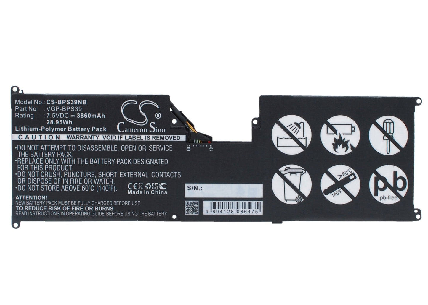 Replacement Battery for Sony  SVT11213CGW – Notebook, Laptop – 3860mAh / 28.95Wh / 7.5V