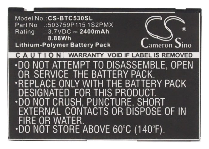 Replacement Battery for Blaupunkt  Lucca 5.3 – GPS, Navigator – 2400mAh/8.88Wh / 3.7V