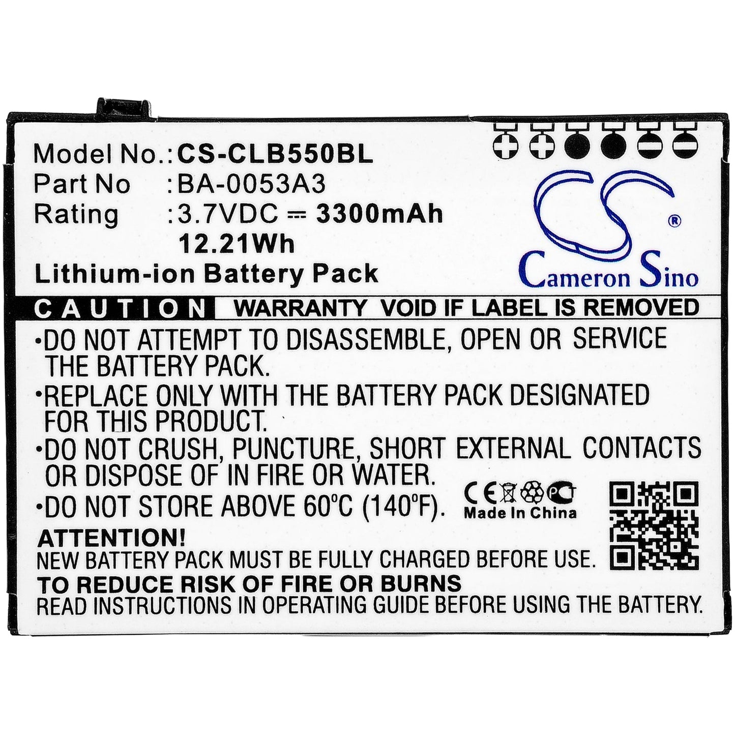 Replacement Battery for CipherLab  CP50 – Barcode Scanner – 3300mAh / 12.21Wh / 3.7V