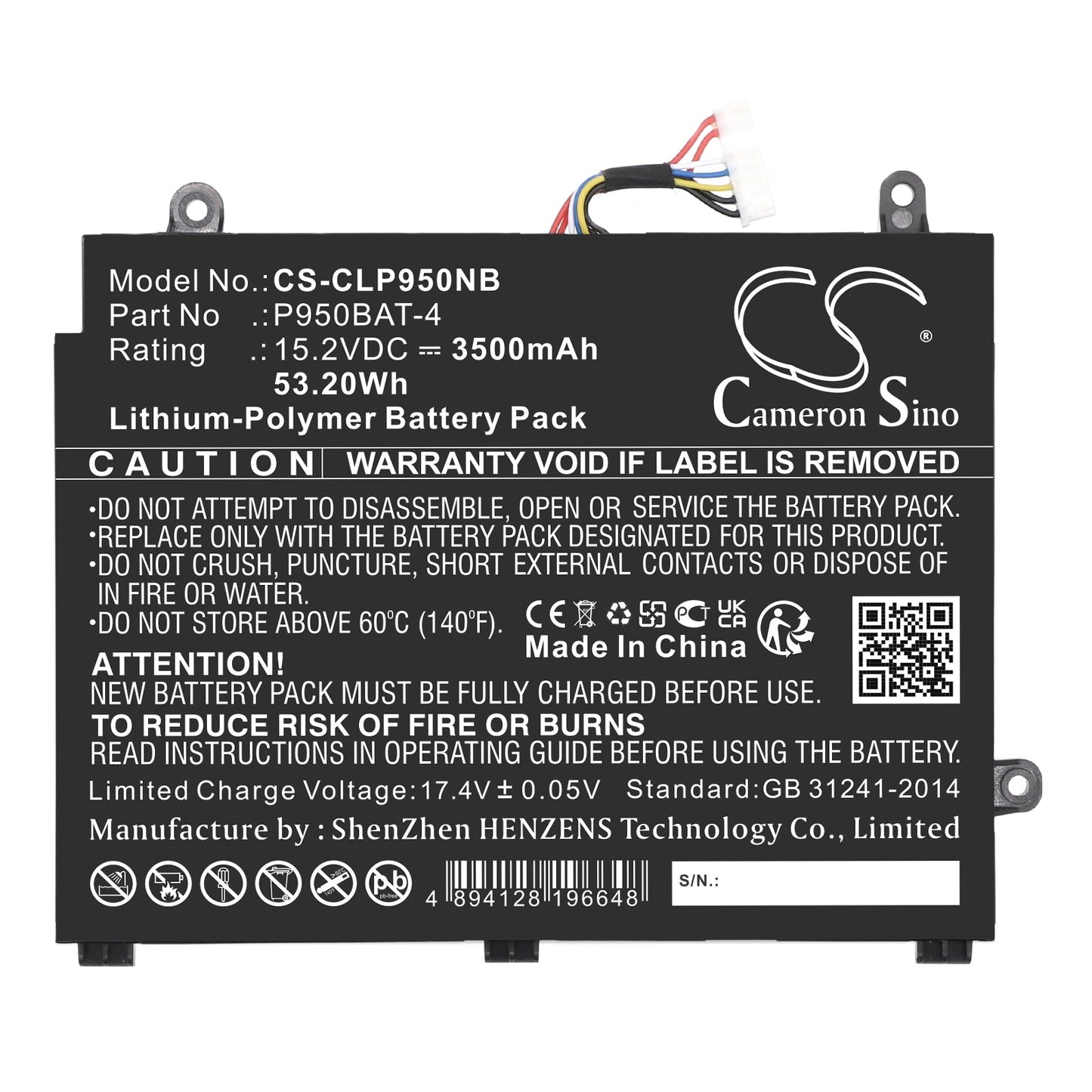 Replacement Battery for Clevo  Eurocom Q5 – Notebook, Laptop – 3500mAh / 53.2Wh / 15.2V
