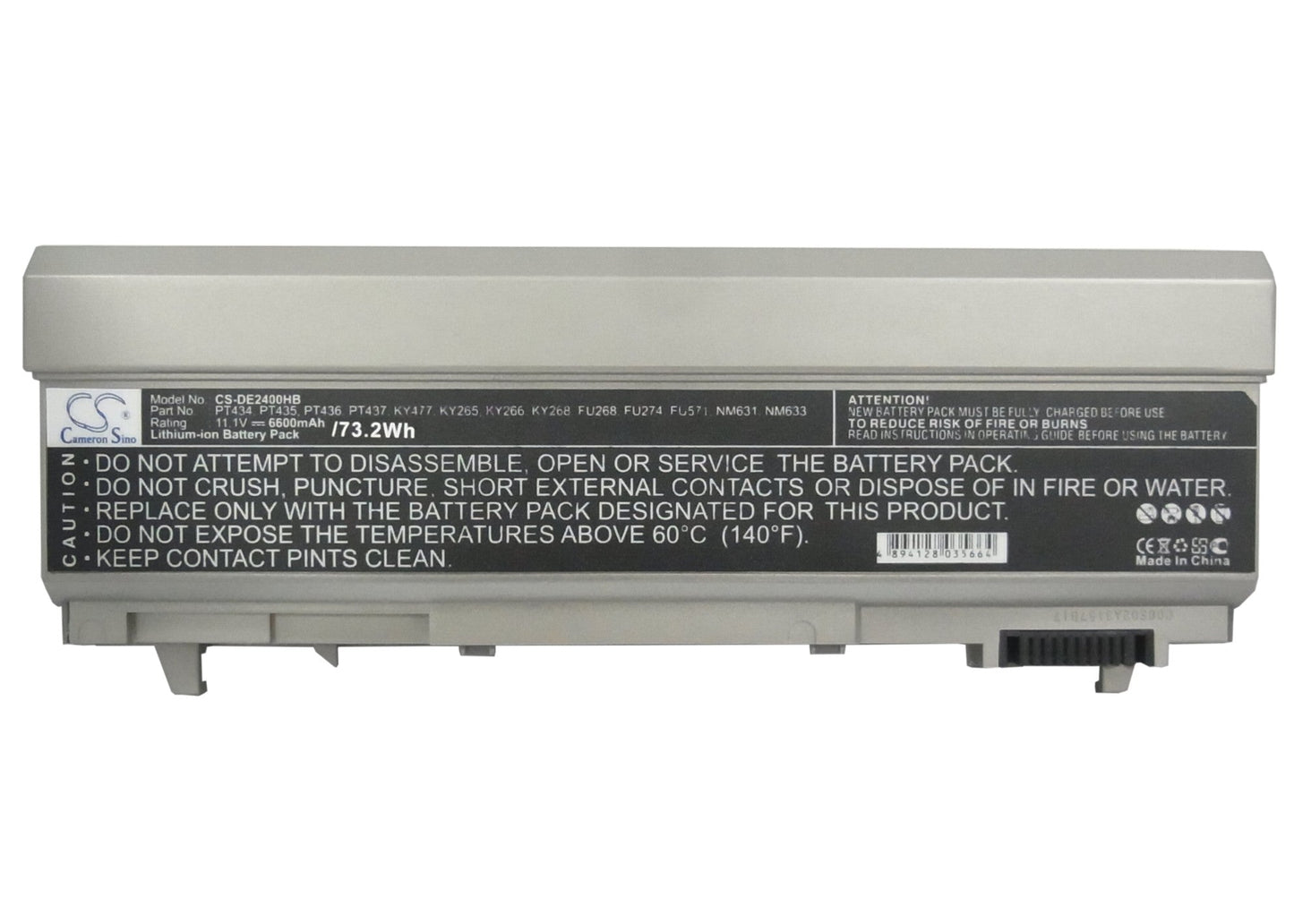 Replacement Battery for DELL  Latitude 6400 ATG – Notebook, Laptop – 6600mAh / 11.1V