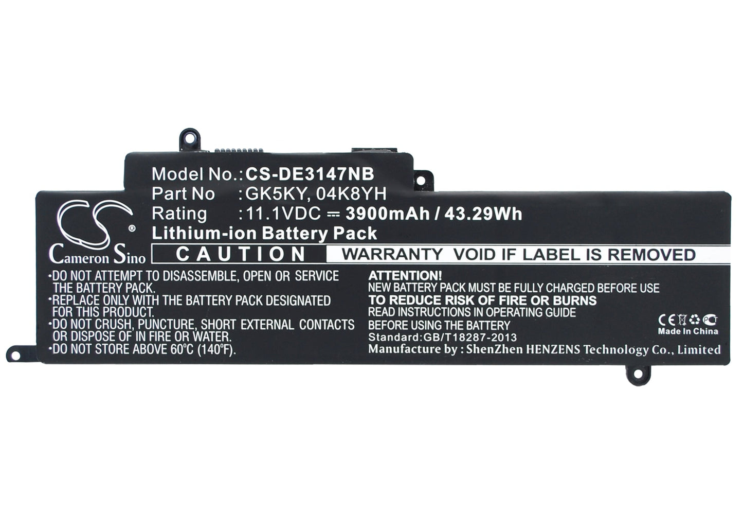 Replacement Battery for DELL  INS13WD-3308T – Notebook, Laptop – 3900mAh / 43.29Wh / 11.1V