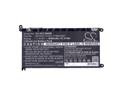 Replacement Battery for DELL  14(i5-7200U/4G/128G 500G) – Notebook, Laptop – 3650mAh / 41.61Wh / 11.4V