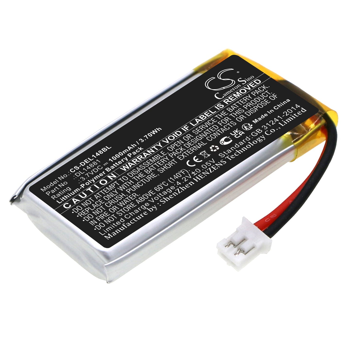 Replacement Battery for Deli  14951w – Barcode Scanner – 1000mAh / 3.70Wh / 3.7V