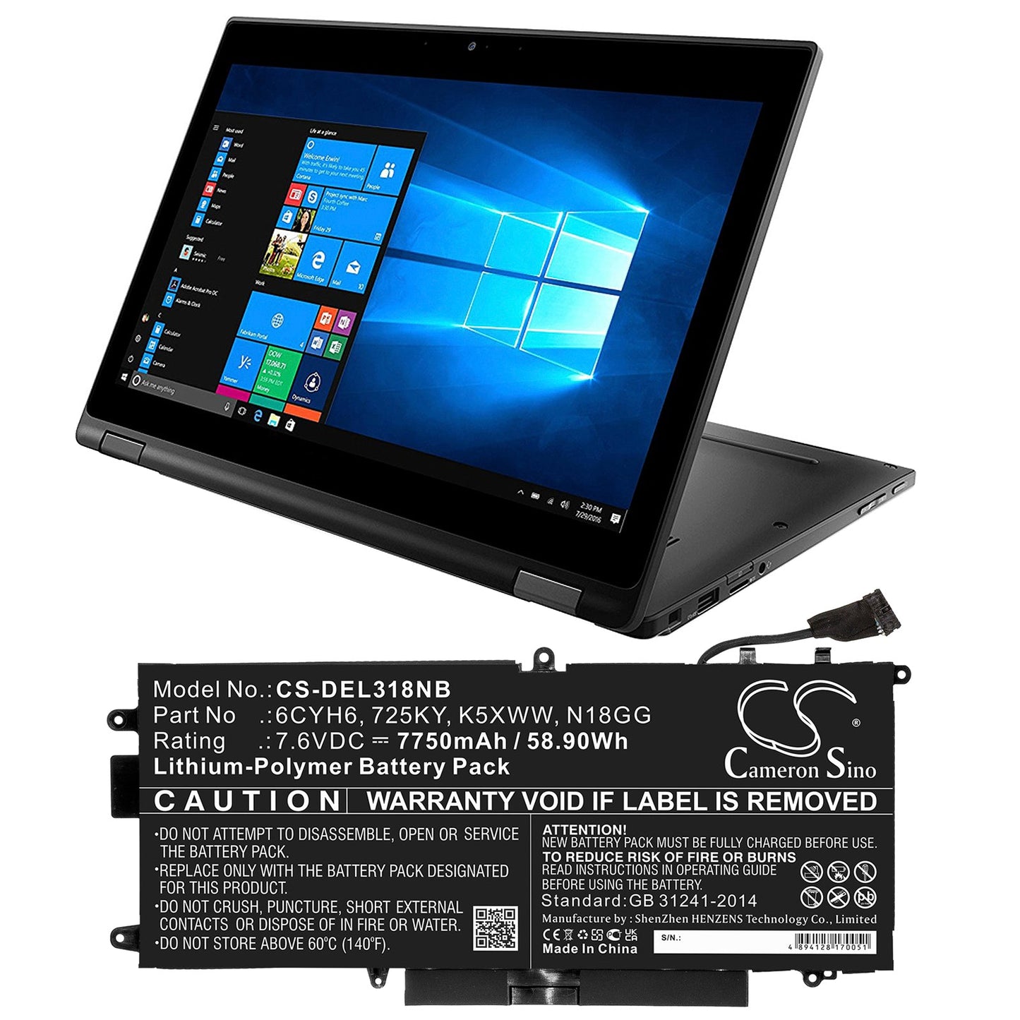 Replacement Battery for DELL  Latitude 12 5289 – Notebook, Laptop – 7750mAh / 58.90Wh / 7.6V