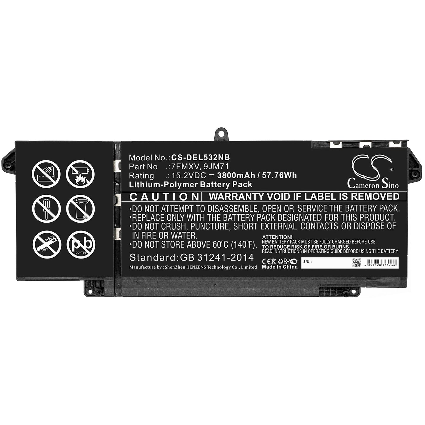 Replacement Battery for DELL  Latitude 13 5320 2XMTD – Notebook, Laptop – 3800mAh / 57.76Wh / 15.2V