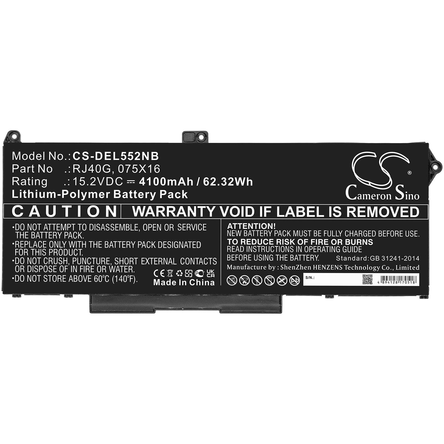 Replacement Battery for DELL  Latitude 14 5420 – Notebook, Laptop – 4100mAh / 62.32Wh / 15.2V