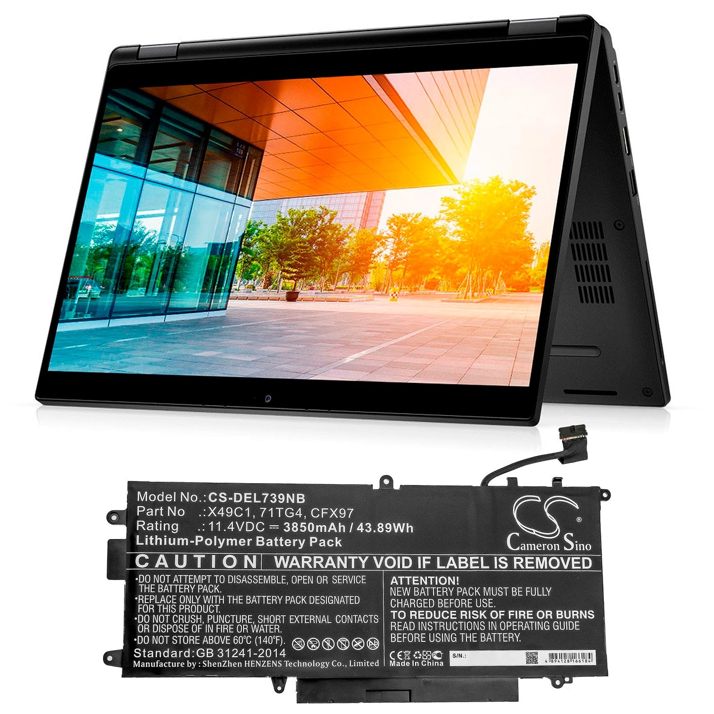 Replacement Battery for DELL  Latitude 5289 2-in-1 – Notebook, Laptop – 3850mAh / 43.89Wh / 11.4V