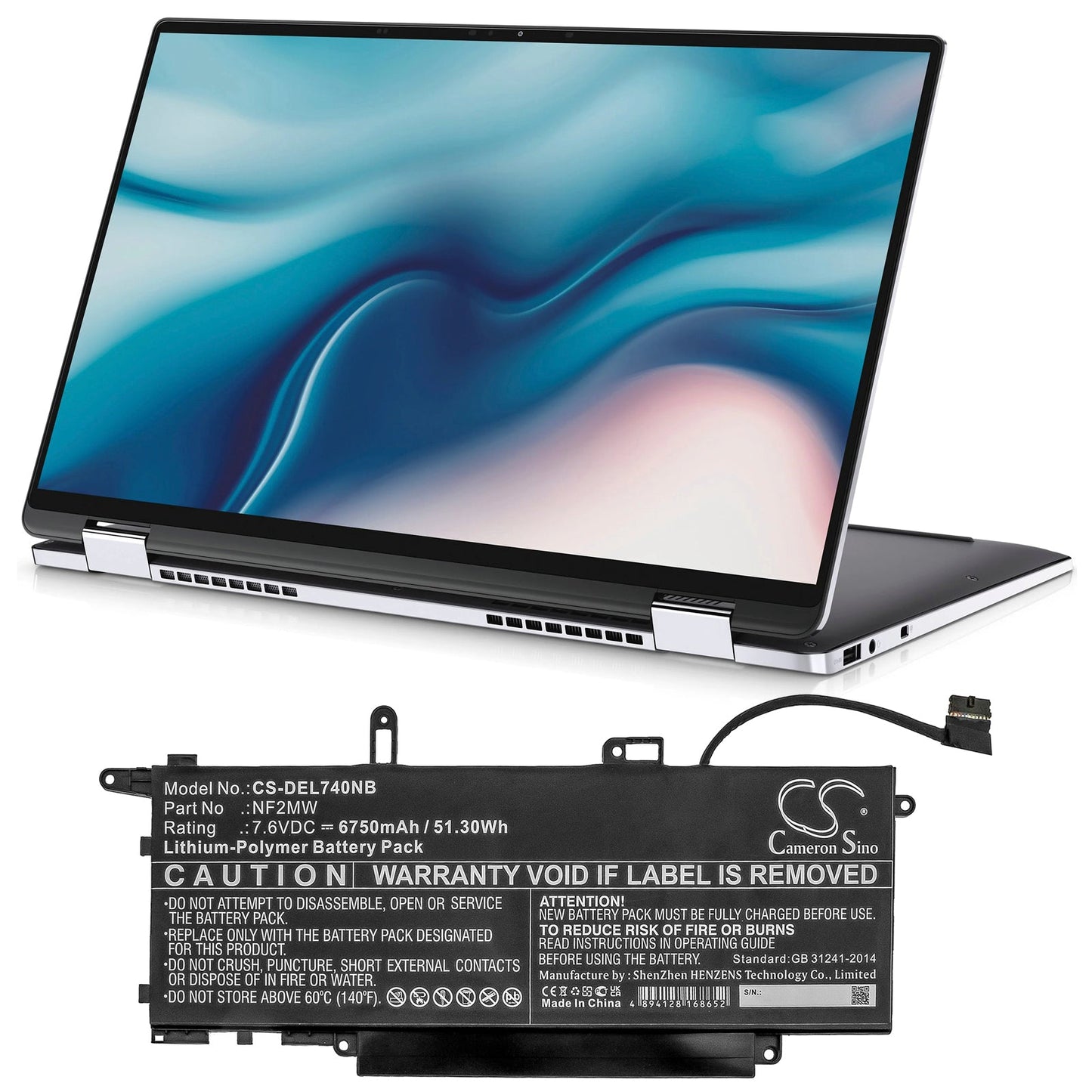 Replacement Battery for DELL  Latitude 7310 2-in-1 – Notebook, Laptop – 6750mAh / 51.30Wh / 7.6V