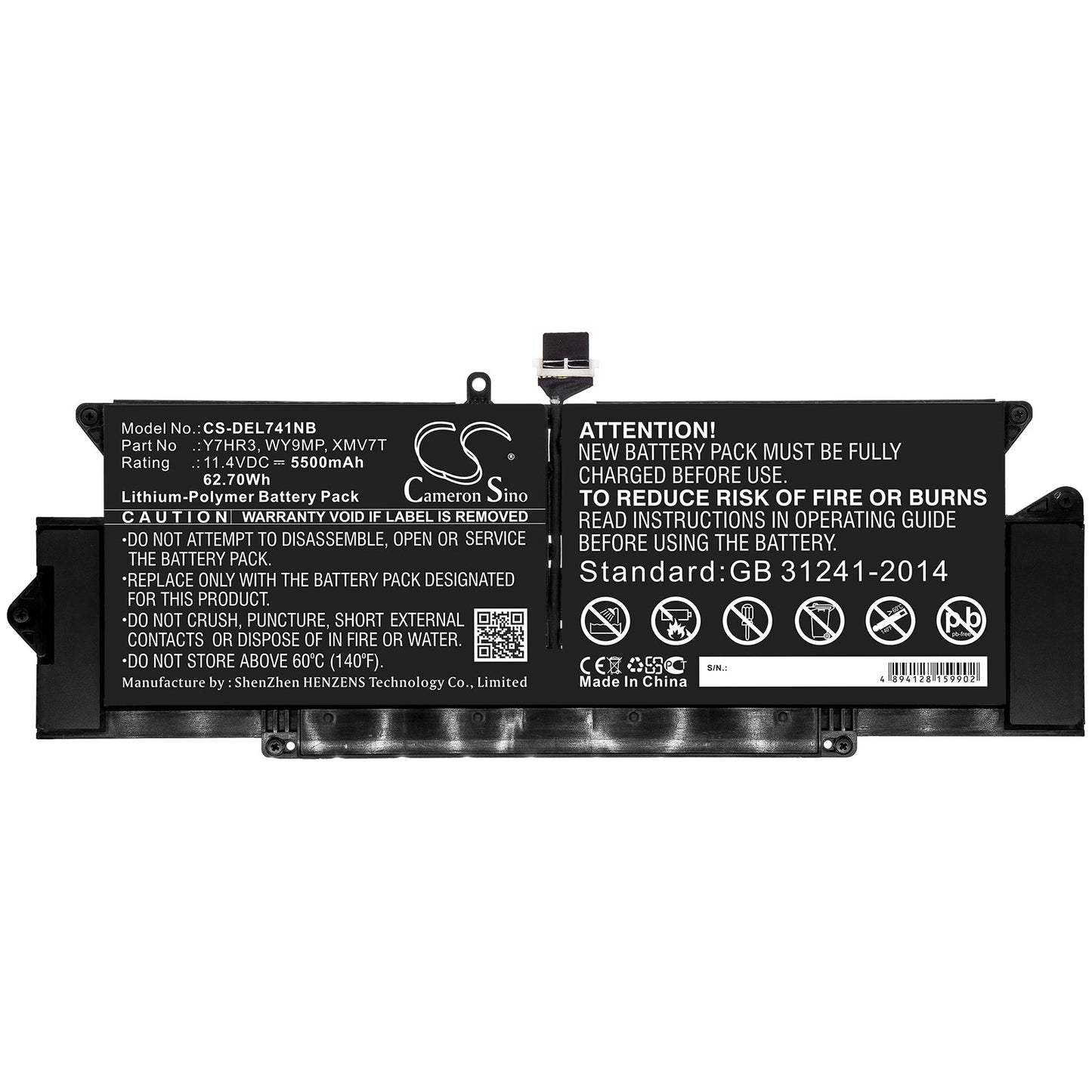 Replacement Battery for DELL  Latitude 7410 – Notebook, Laptop – 5500mAh / 62.70Wh / 11.4V