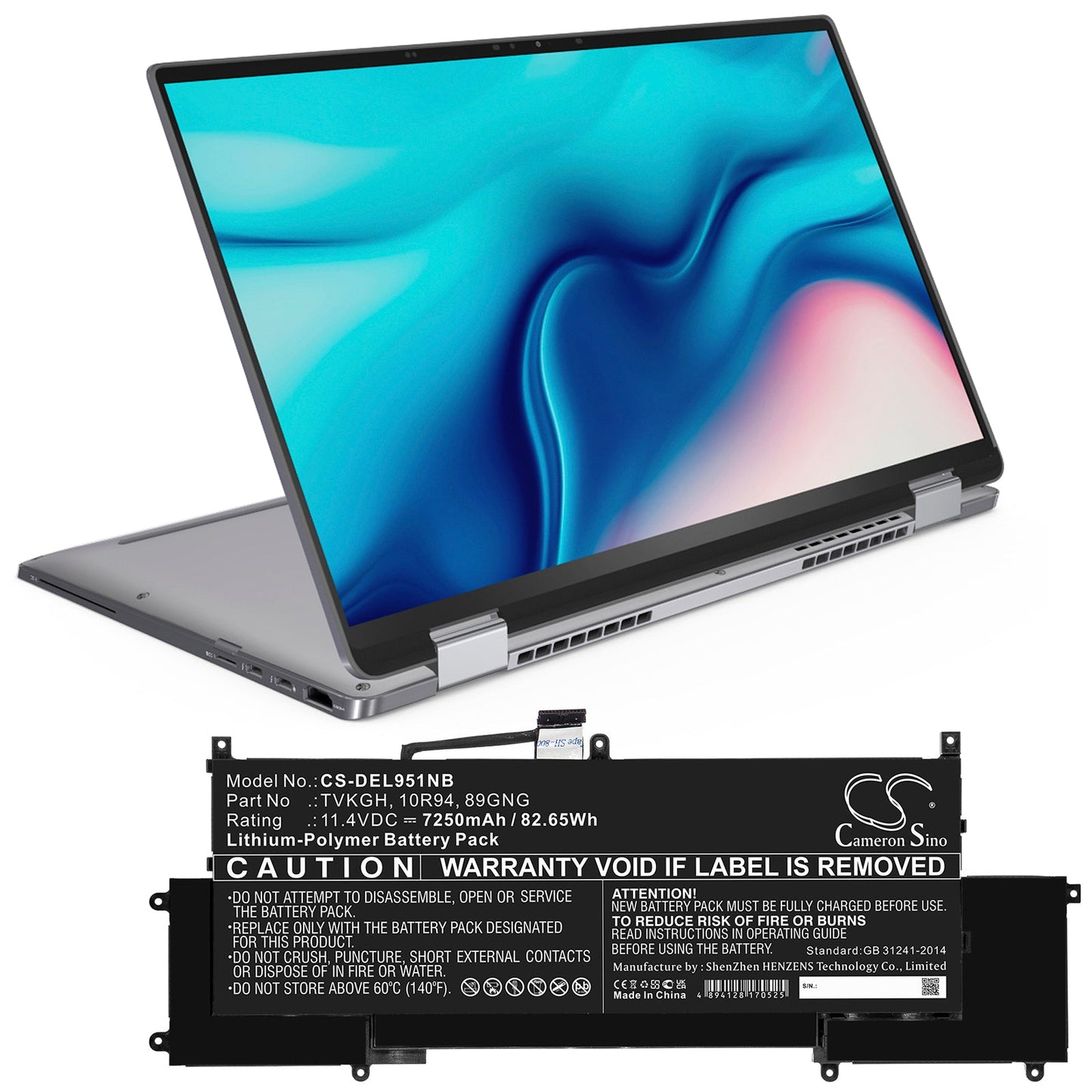 Replacement Battery for DELL  Latitude 9510 2-in-1 – Notebook, Laptop – 7250mAh / 82.65Wh / 11.4V