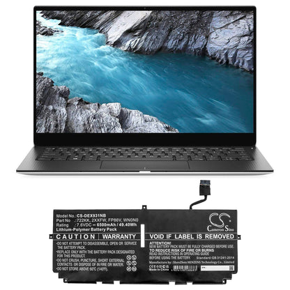 Replacement Battery for DELL  XPS 13 9300 – Notebook, Laptop – 6500mAh / 49.40Wh / 7.6V