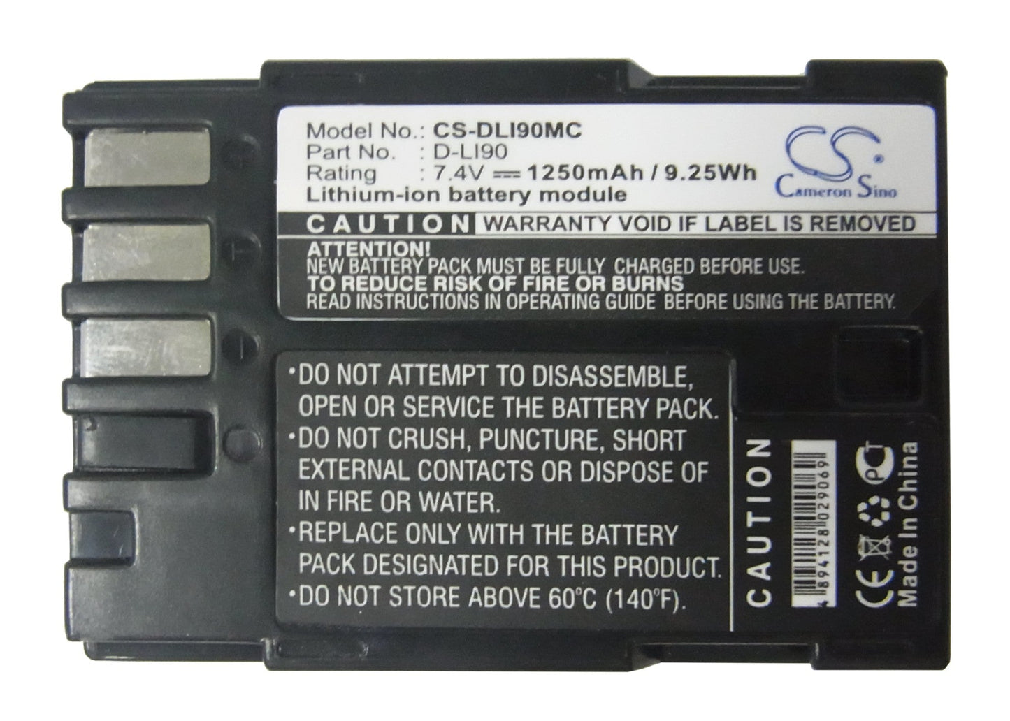 Replacement Battery for PENTAX  645D – Camera – 1250mAh / 9.25Wh / 7.4V