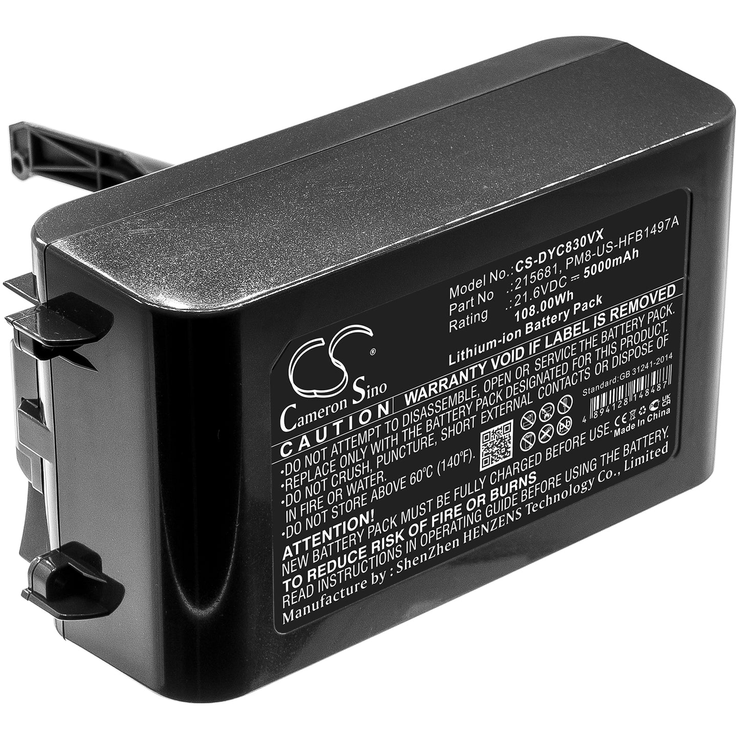 Replacement Battery for Dyson V8, V8 Absolute, V8 Absolute Cord-Free, – 5000mAh / 108.00Wh